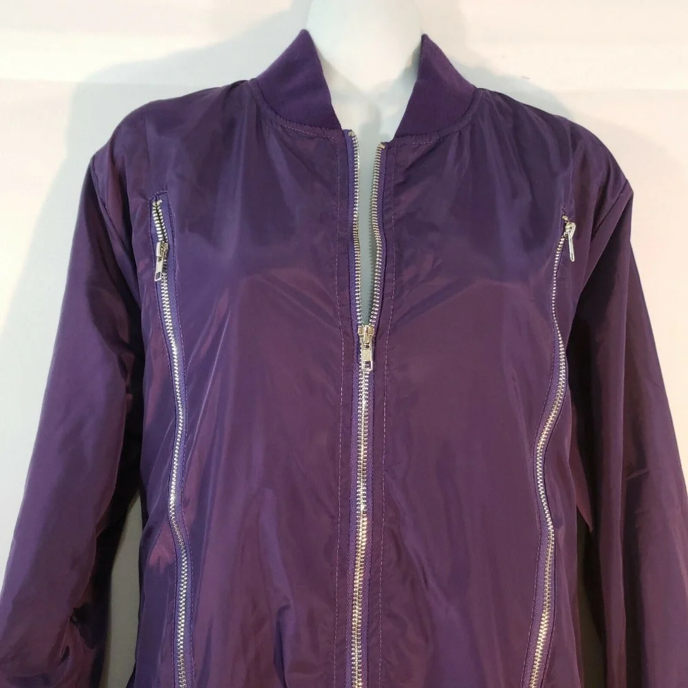 Zeagoo Womens Satin‎ Jacket Short Bomber Purple Sil